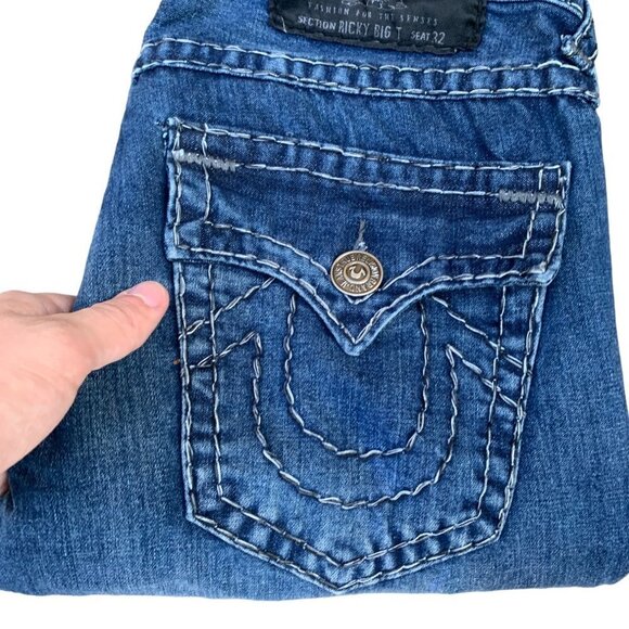 VINTAGE True Religion Jeans Size 32 RICKY BIG T Gray Stitch - Picture 6 of 9